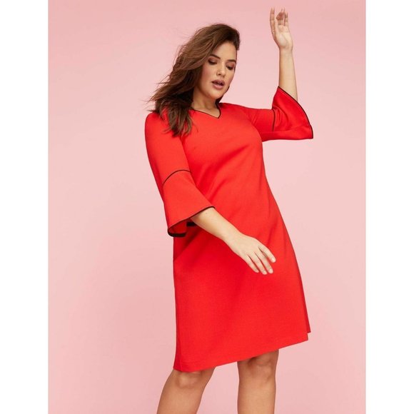 Size 18 2X NEW RED BELL SLEEVE SHIFT DRESS All-Season Special Occasion PLUS SIZE - Picture 1 of 6